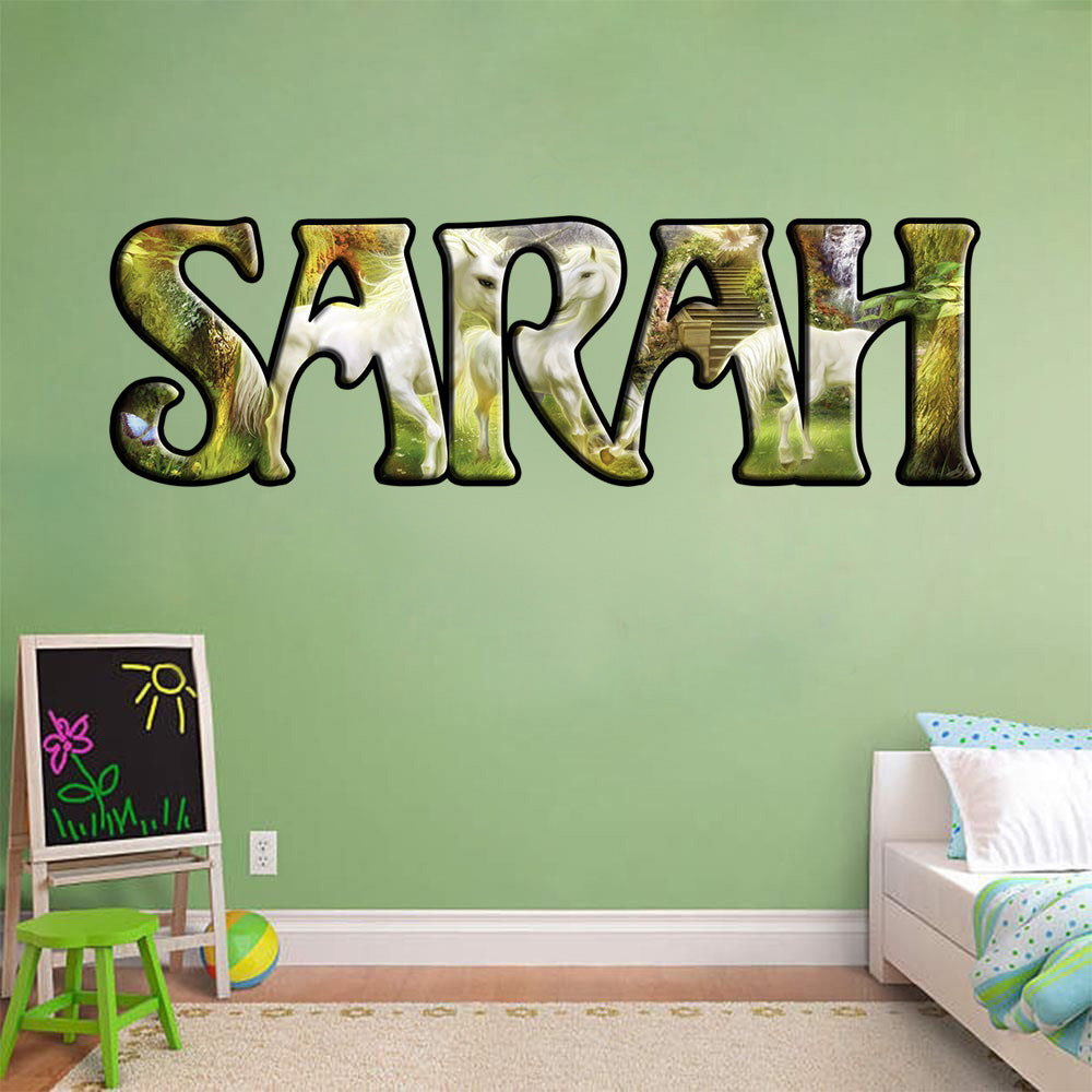 Autocollant mural personnalisé nom personnalisé Licorne pour enfants J240