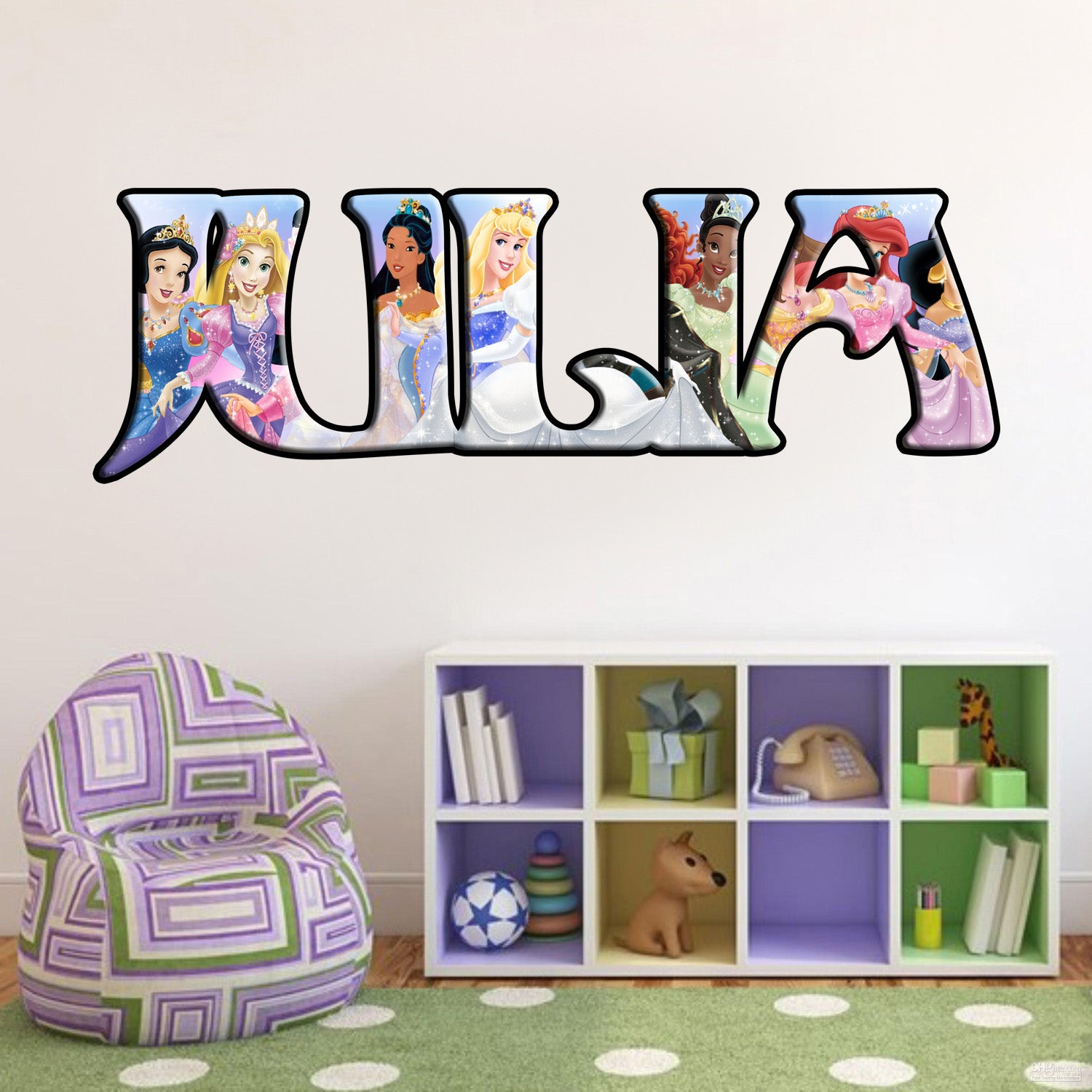 Disney Princess Personalized Custom Name Wall Sticker Decal J250