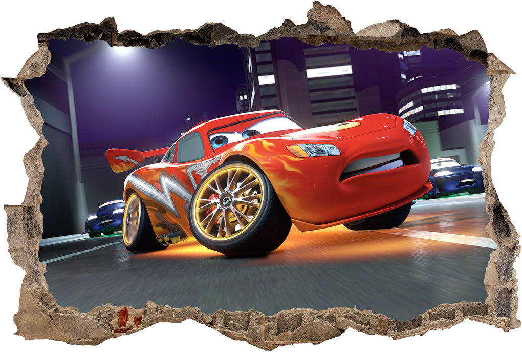 Lightning McQueen Disney Cars 3D Smashed Broken Decal Wall Sticker J279