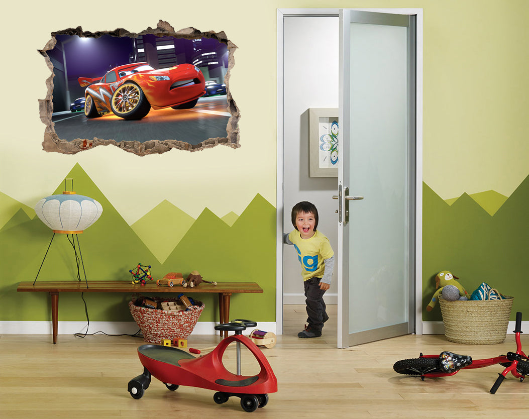 Lightning McQueen Disney Cars 3D Smashed Broken Decal Wall Sticker J279
