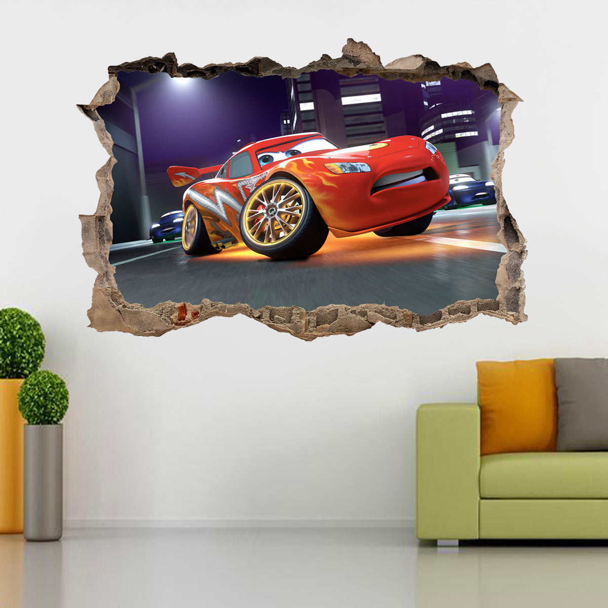 Lightning McQueen Disney Cars 3D Smashed Broken Decal Wall Sticker J279