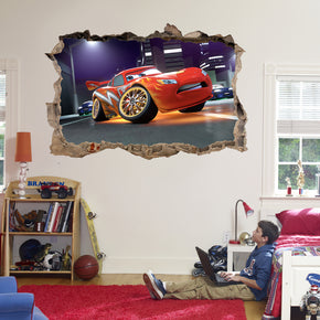 Lightning McQueen Disney Cars 3D Smashed Broken Decal Wall Sticker J279