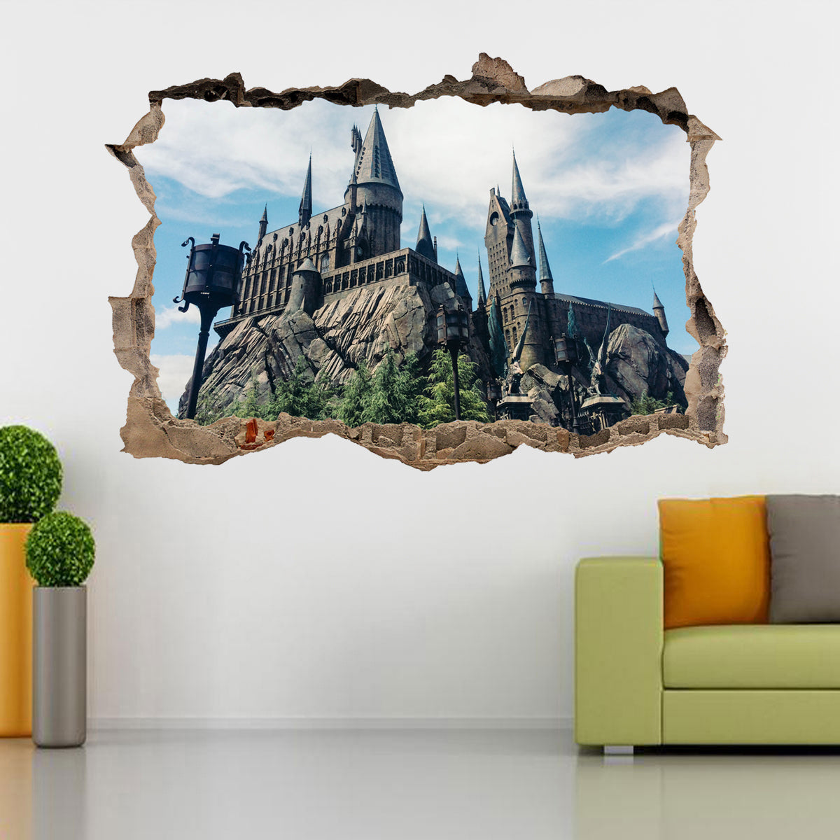 Harry Potter Hogwarts Castle 3D Smashed Broken Decal Wall Sticker J281