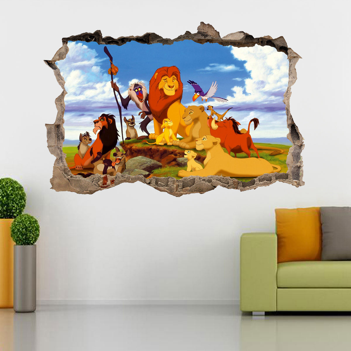 The Lion King 3D Smashed Wall Illusion Decal Wall Sticker J284