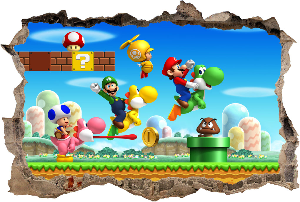 Super Mario Bros 3D Smashed Broken Wall Sticker Decal J285