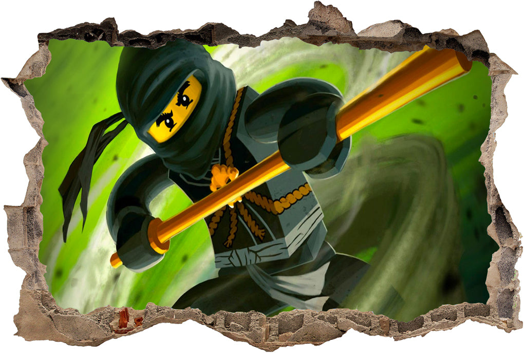 Lego Ninjago 3D Smashed Broken Wall Illusion Decal Wall Sticker J286