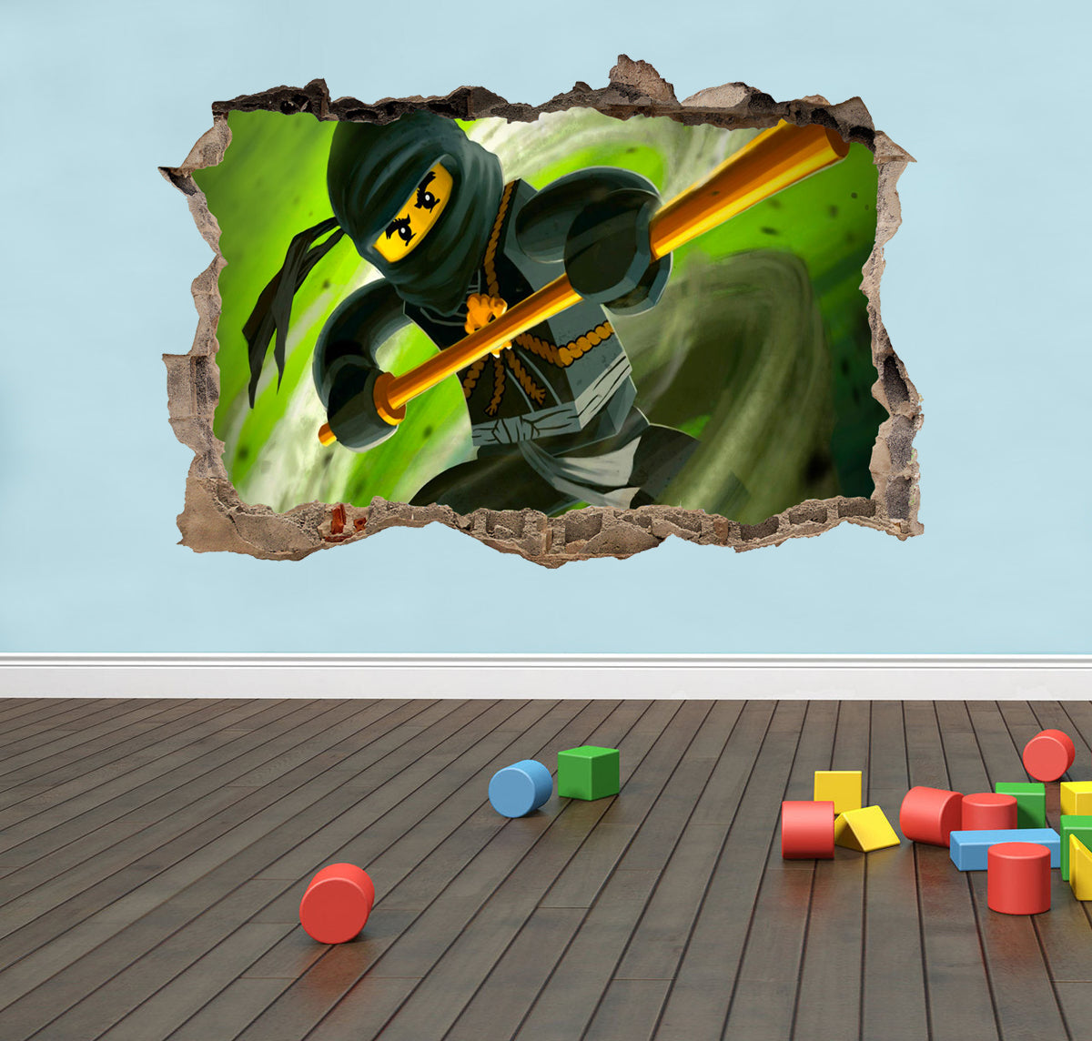 Lego Ninjago 3D Smashed Broken Wall Illusion Decal Wall Sticker J286