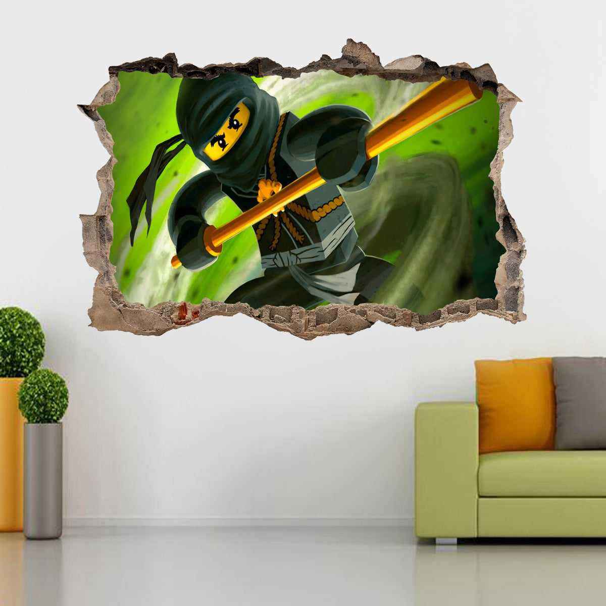 Lego Ninjago 3D Smashed Broken Wall Illusion Decal Wall Sticker J286