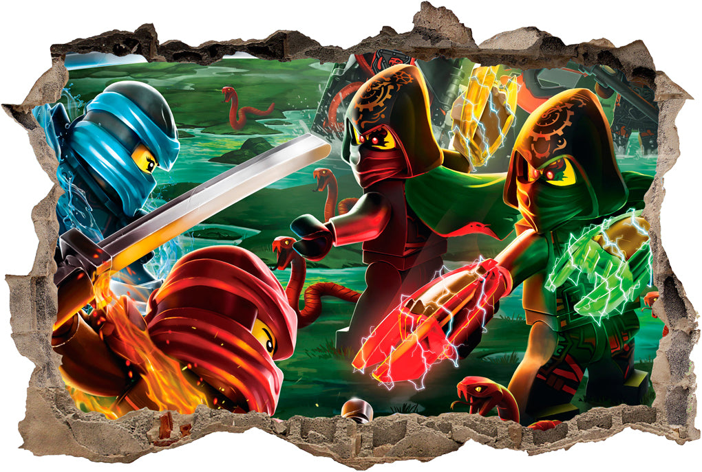 Lego Ninjago 3D Smashed Broken Wall Illusion Decal Wall Sticker J287