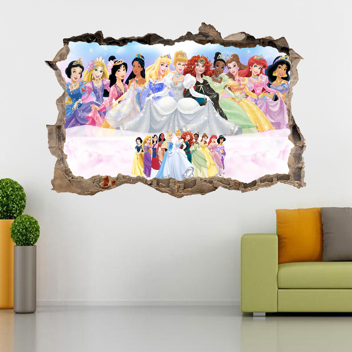 Disney Princesses 3D Smashed Wall Illusion Decal Wall Sticker J288