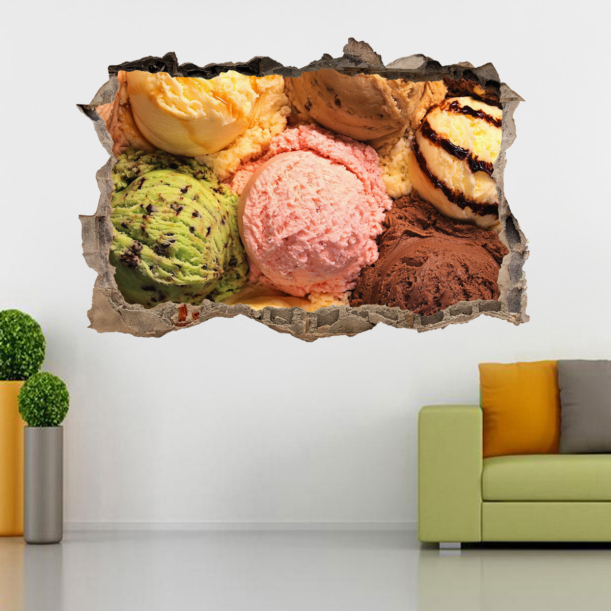 Ice Cream 3D Smashed Broken Decal Wall Sticker J328