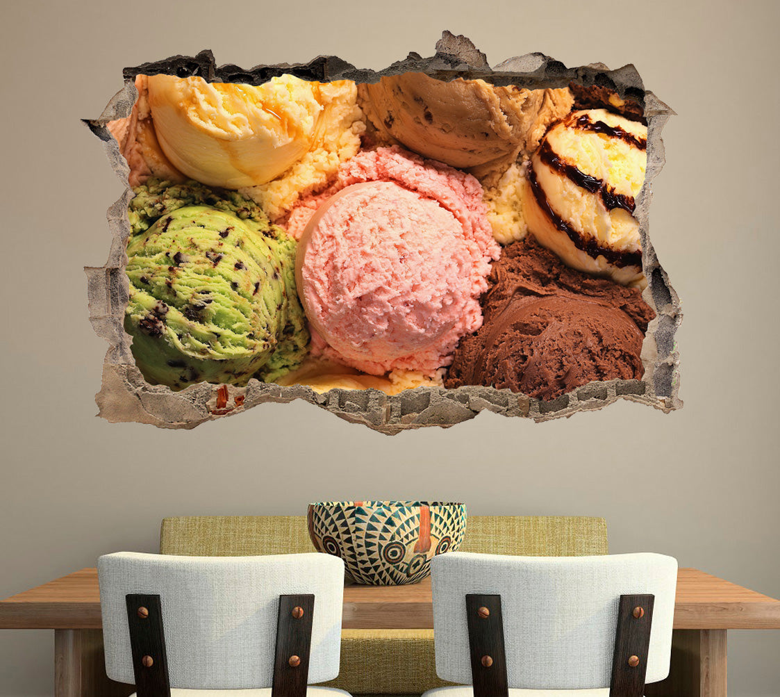 Ice Cream 3D Smashed Broken Decal Wall Sticker J328