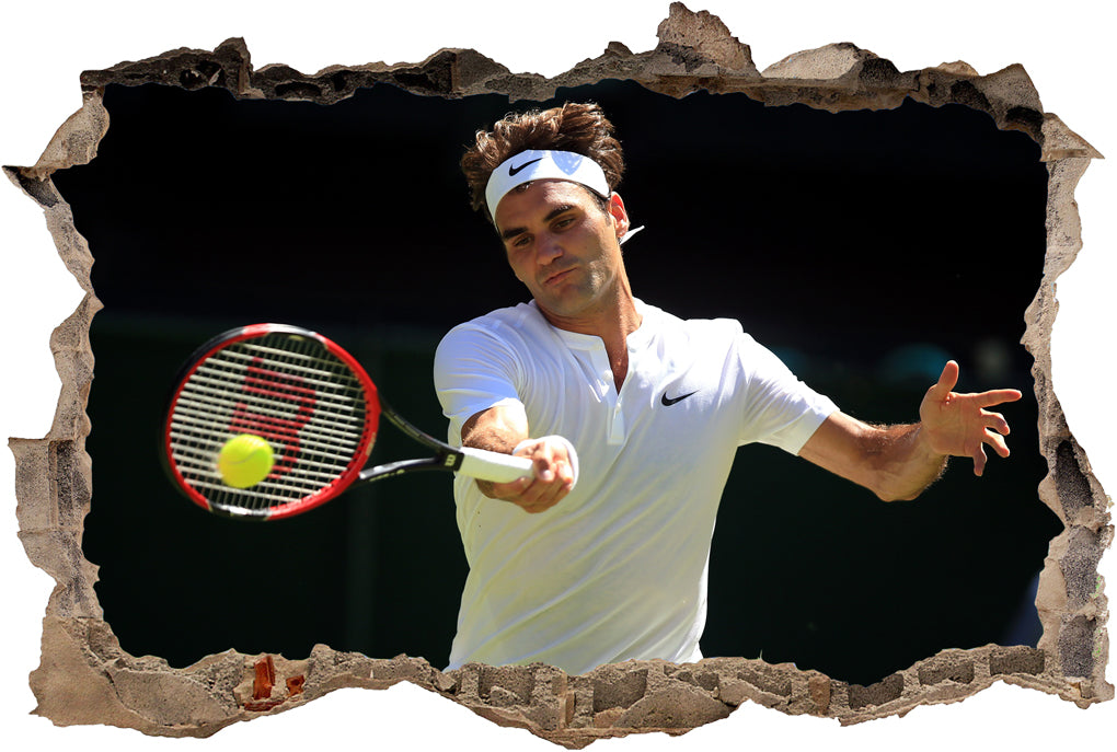 Roger Federer Tennis 3D Smashed Broken Decal Wall Sticker J332