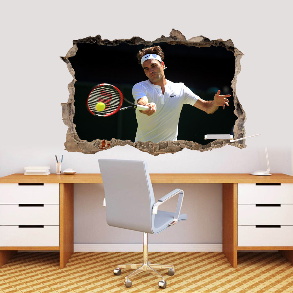 Roger Federer Tennis 3D Smashed Broken Decal Wall Sticker J332