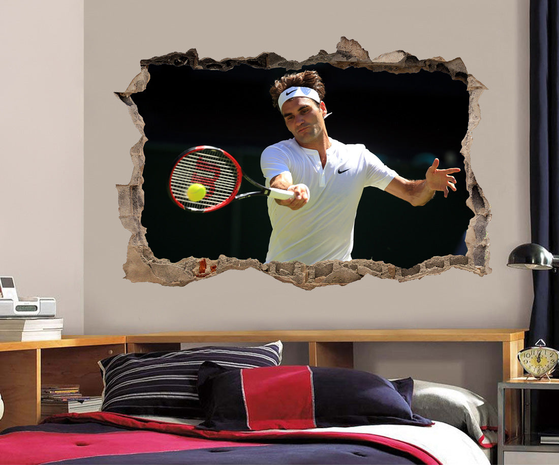 Roger Federer Tennis 3D Smashed Broken Decal Wall Sticker J332