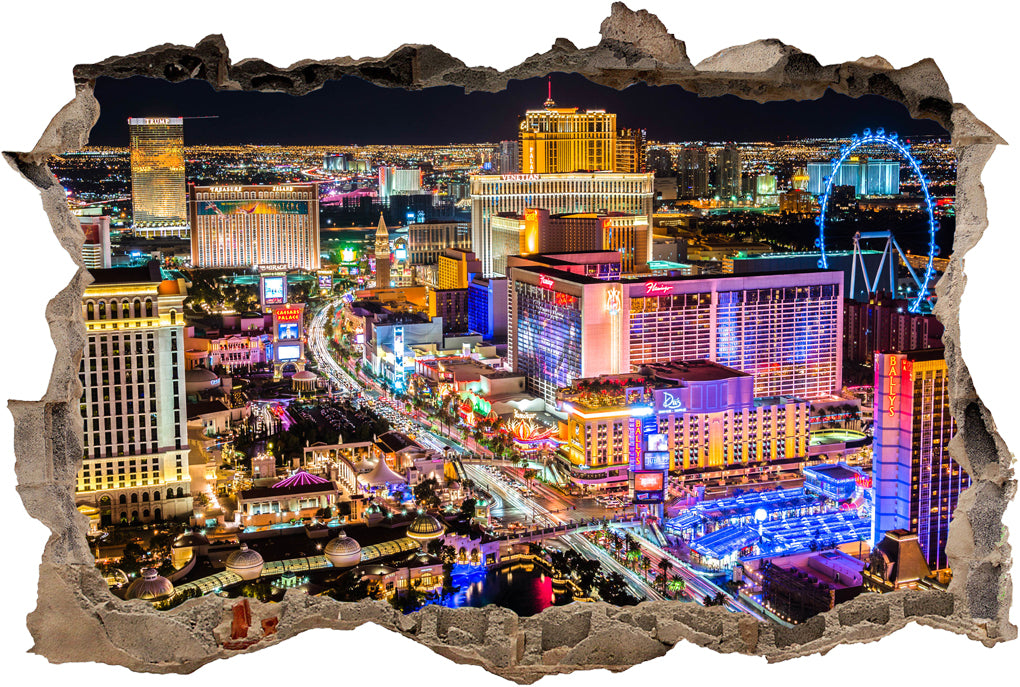Las Vegas Strip City Landscape 3D Smashed Broken Decal Wall Sticker J340