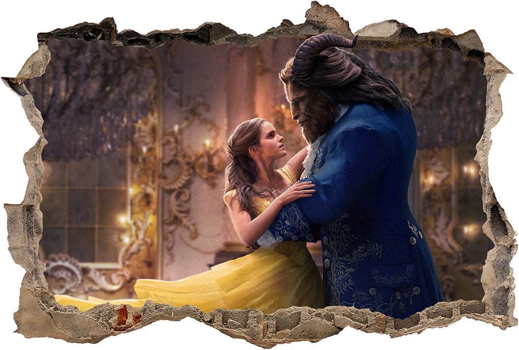 Beauty And The Beast Disney 3D Smashed Bricks Broken Wall Illusion Decal Wall Sticker J35