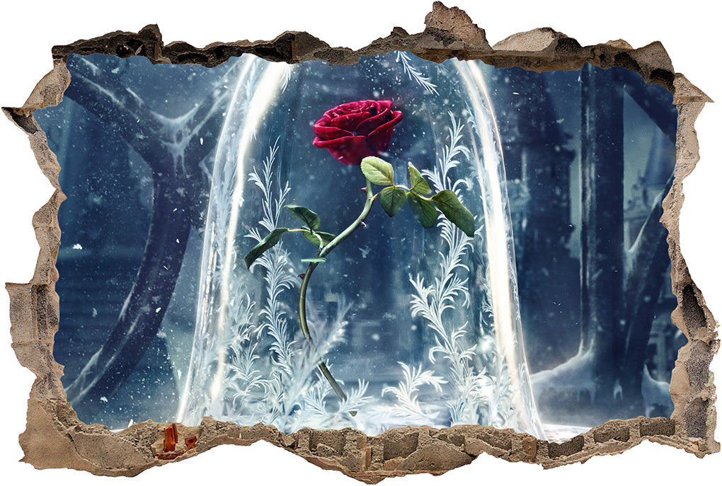 Beauty And The Beast Rose Disney 3D Smashed Bricks Broken Wall Illusion Decal Wall Sticker J37