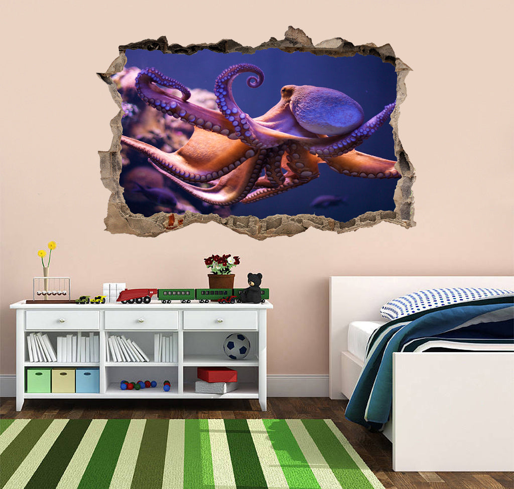 Octopus Ocean Life 3D Smashed Cassé Sticker Mural Autocollant J385