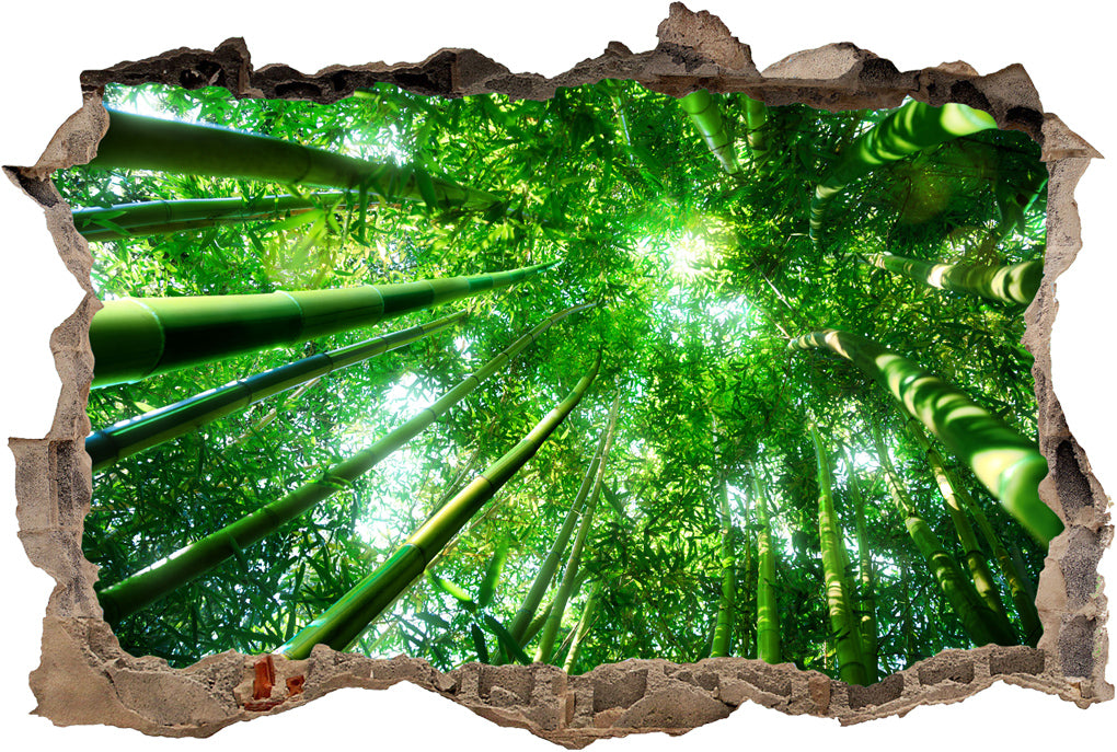 Autocollant mural autocollant 3D cassé cassé d'arbres de forêt de bambou J410