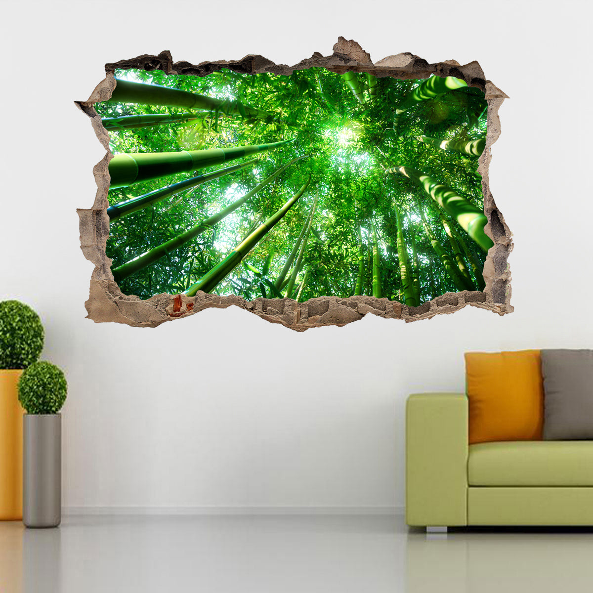 Autocollant mural autocollant 3D cassé cassé d'arbres de forêt de bambou J410