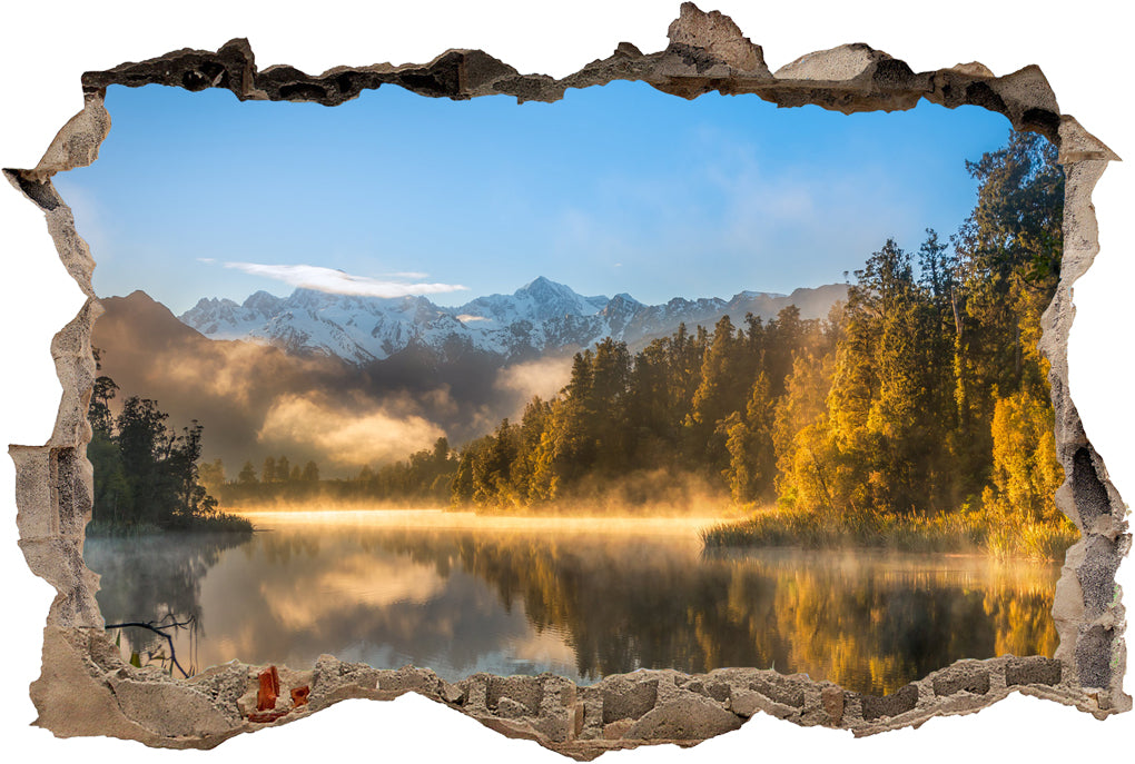 Foggy Lake Trees 3D Smashed Broken Decal Wall Sticker J414