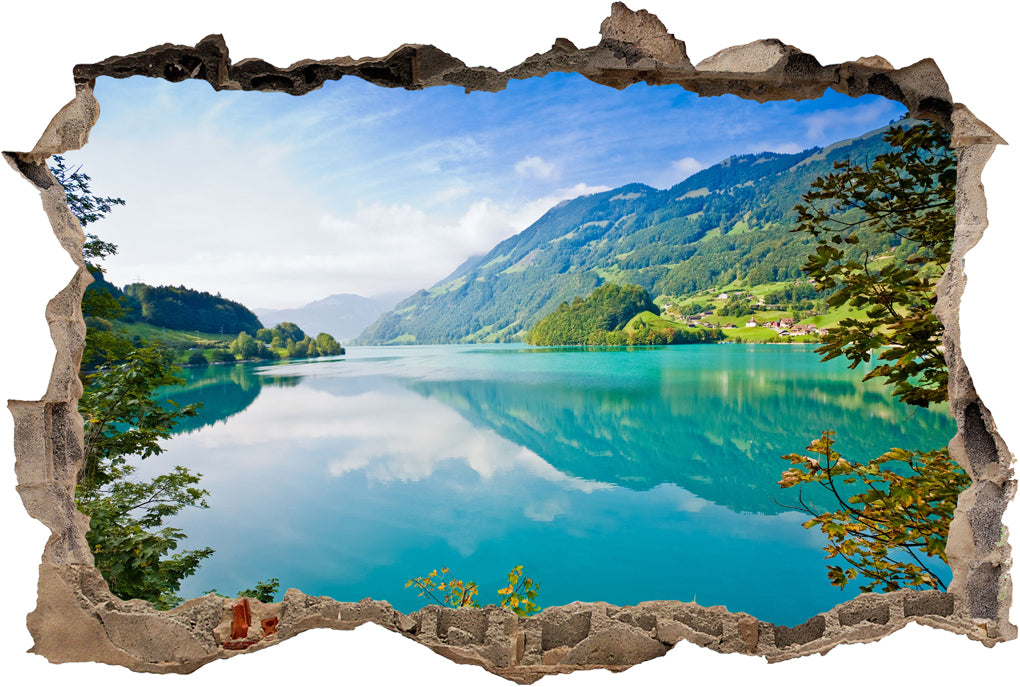 Turquoise Mirror Lake 3D Smashed Broken Decal Wall Sticker J416