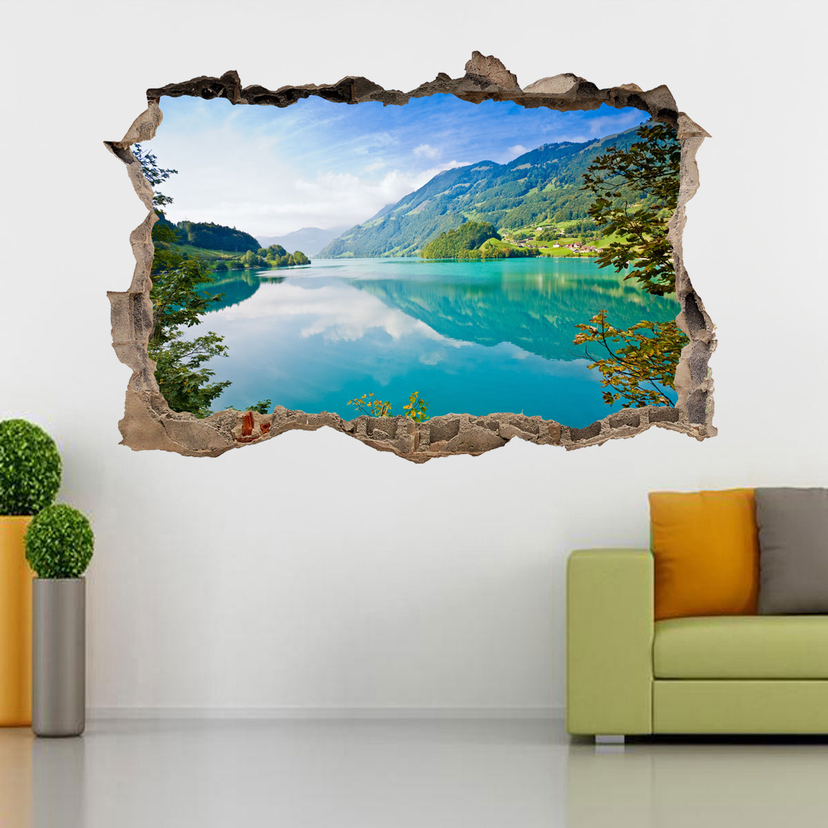 Turquoise Mirror Lake 3D Smashed Broken Decal Wall Sticker J416