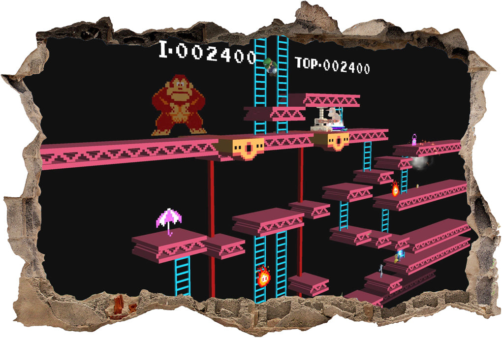 Donkey Kong Retro Jeu vidéo 3D Smashed Broken Wall Sticker Decal J425