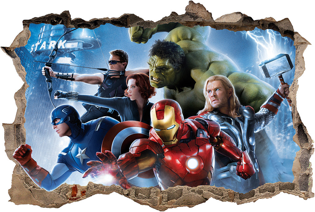 The Avengers Marvel Super Heroes 3D Smashed Broken Decal Wall Sticker J43