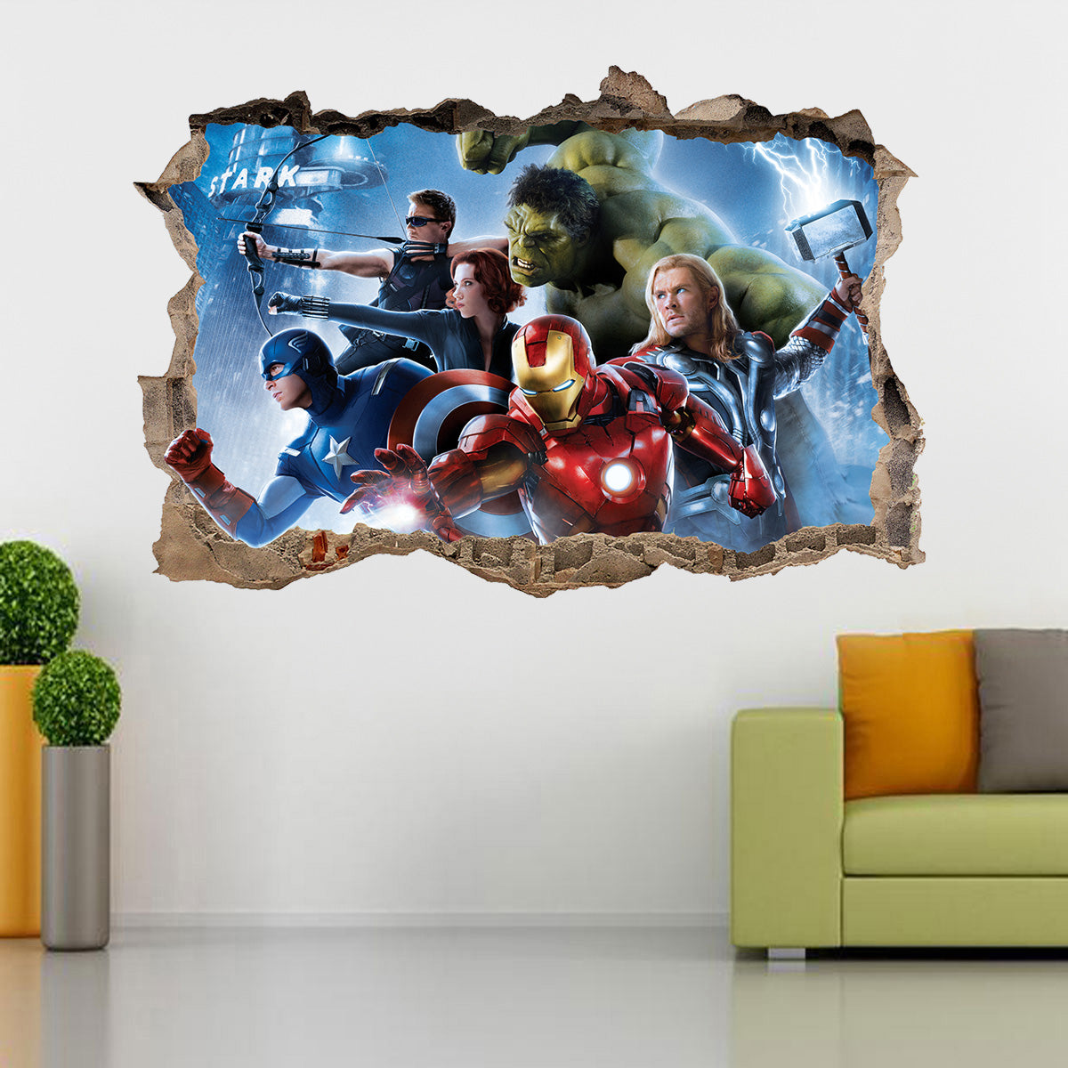 The Avengers Marvel Super Heroes 3D Smashed Broken Decal Wall Sticker J43