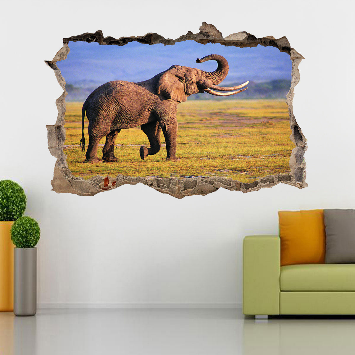 Elephant 3D Smashed Broken Decal Wall Sticker J440