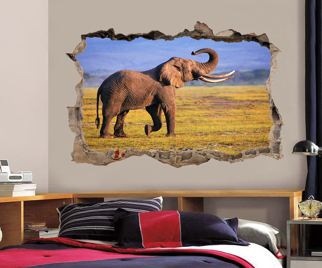Elephant 3D Smashed Broken Decal Wall Sticker J440