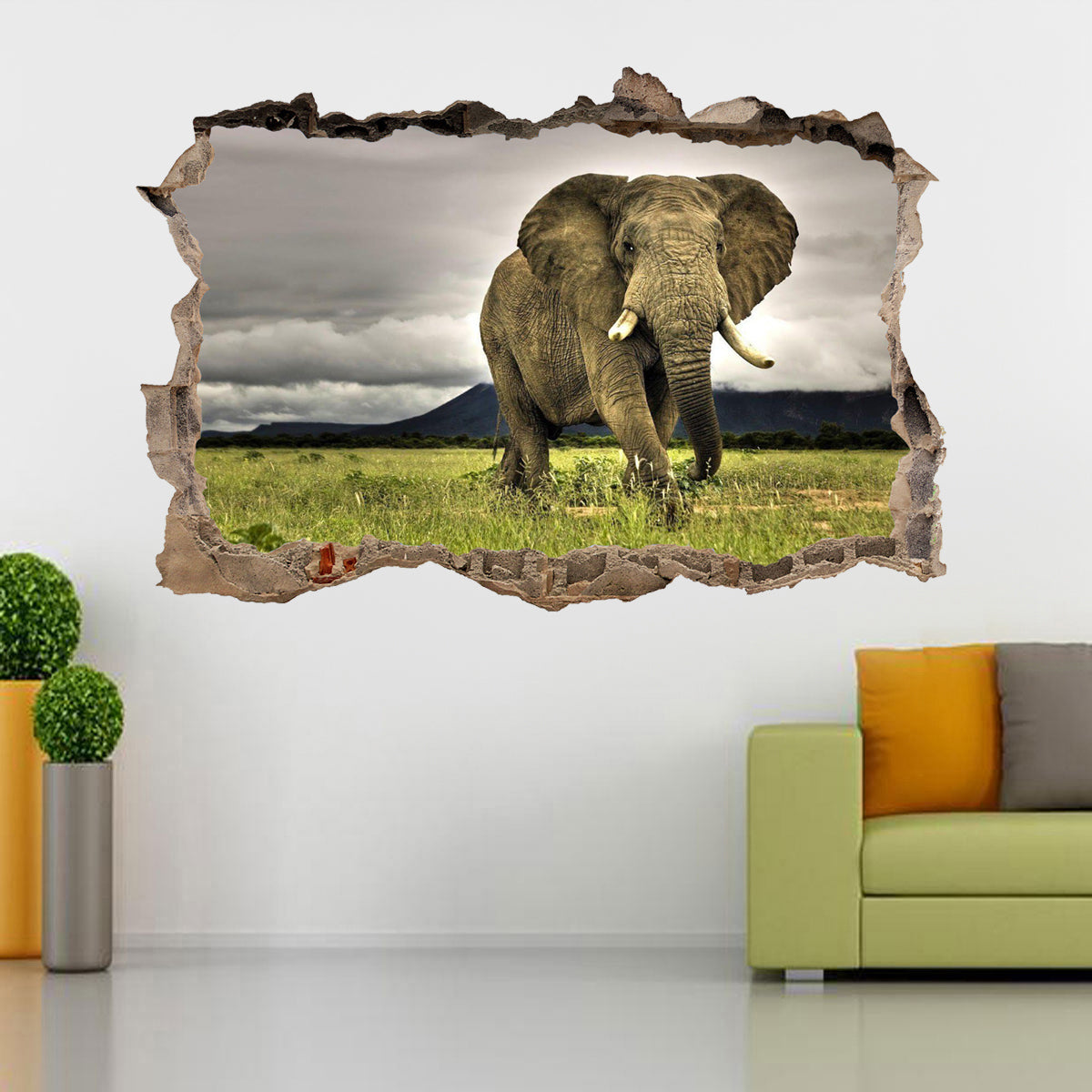 Elephant 3D Smashed Broken Decal Wall Sticker J441