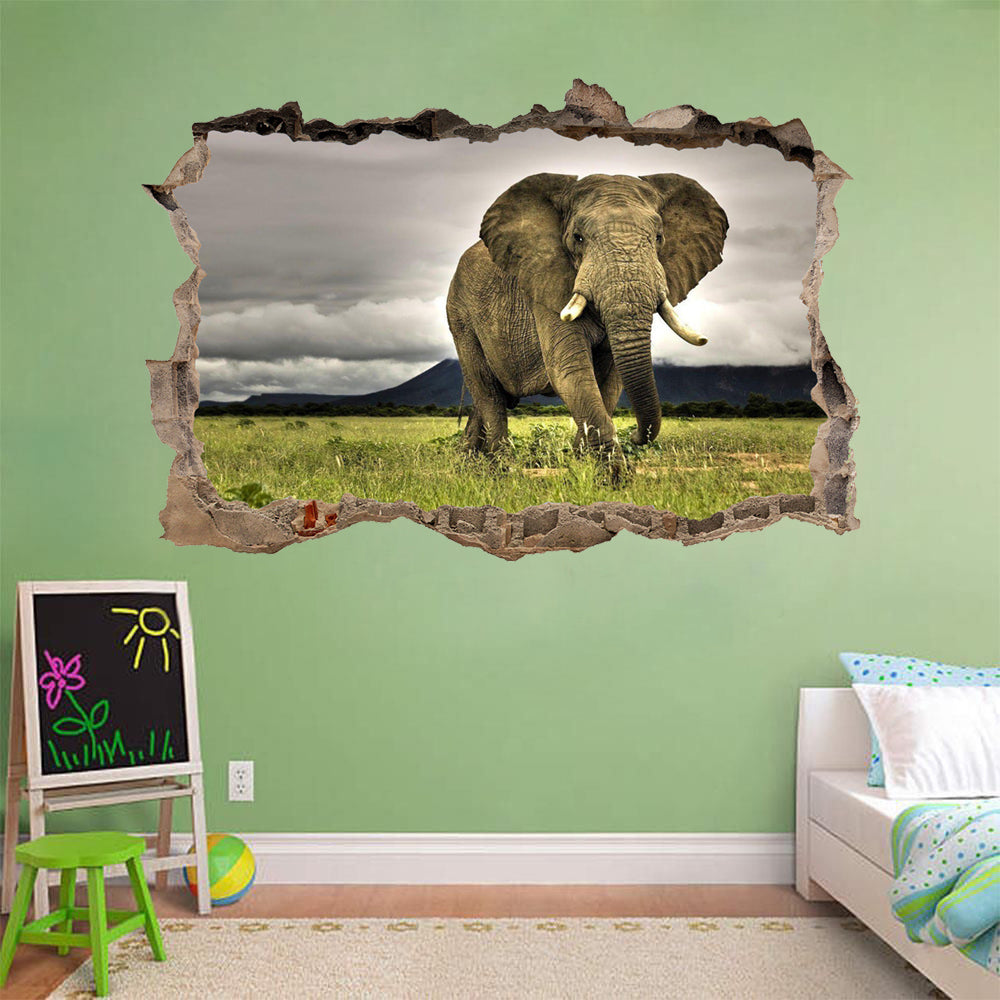 Elephant 3D Smashed Broken Decal Wall Sticker J441