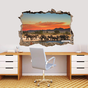 Éléphants d’élevage 3D Smashed Broken Decal Wall Sticker J442