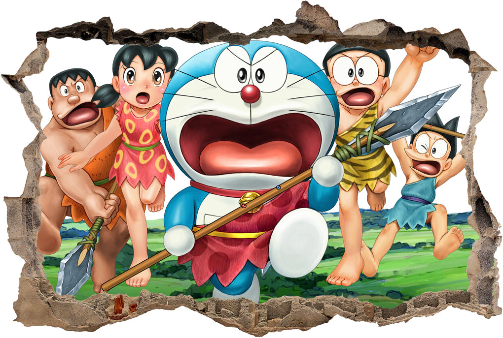 Doraemon 3D Smashed Wall Illusion Decal Wall Sticker J445