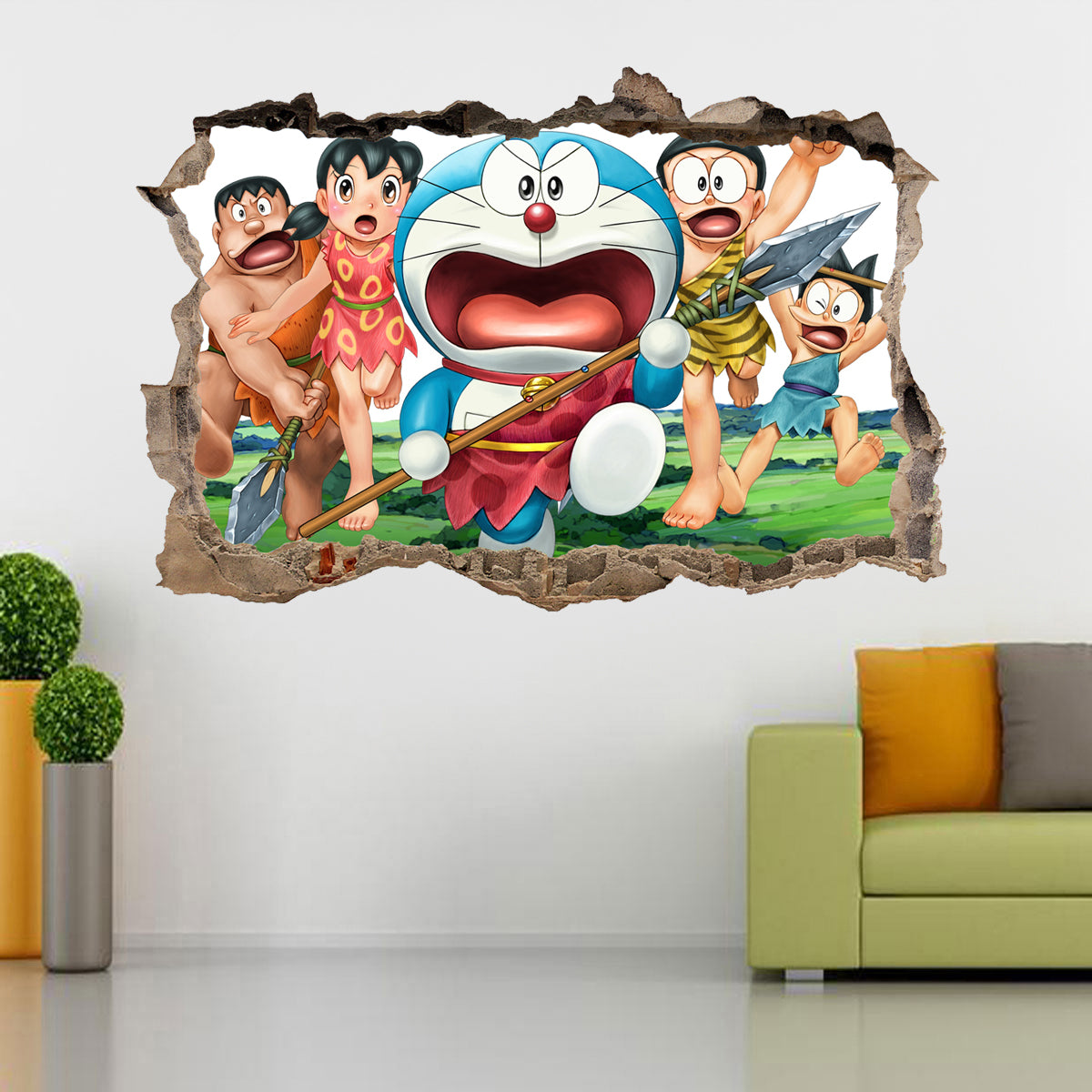 Doraemon 3D Smashed Wall Illusion Decal Wall Sticker J445