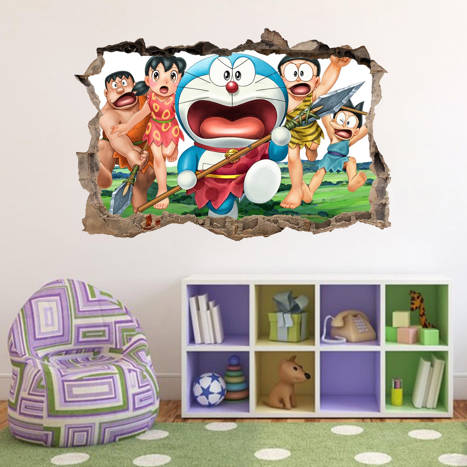Doraemon 3D Smashed Wall Illusion Decal Wall Sticker J445