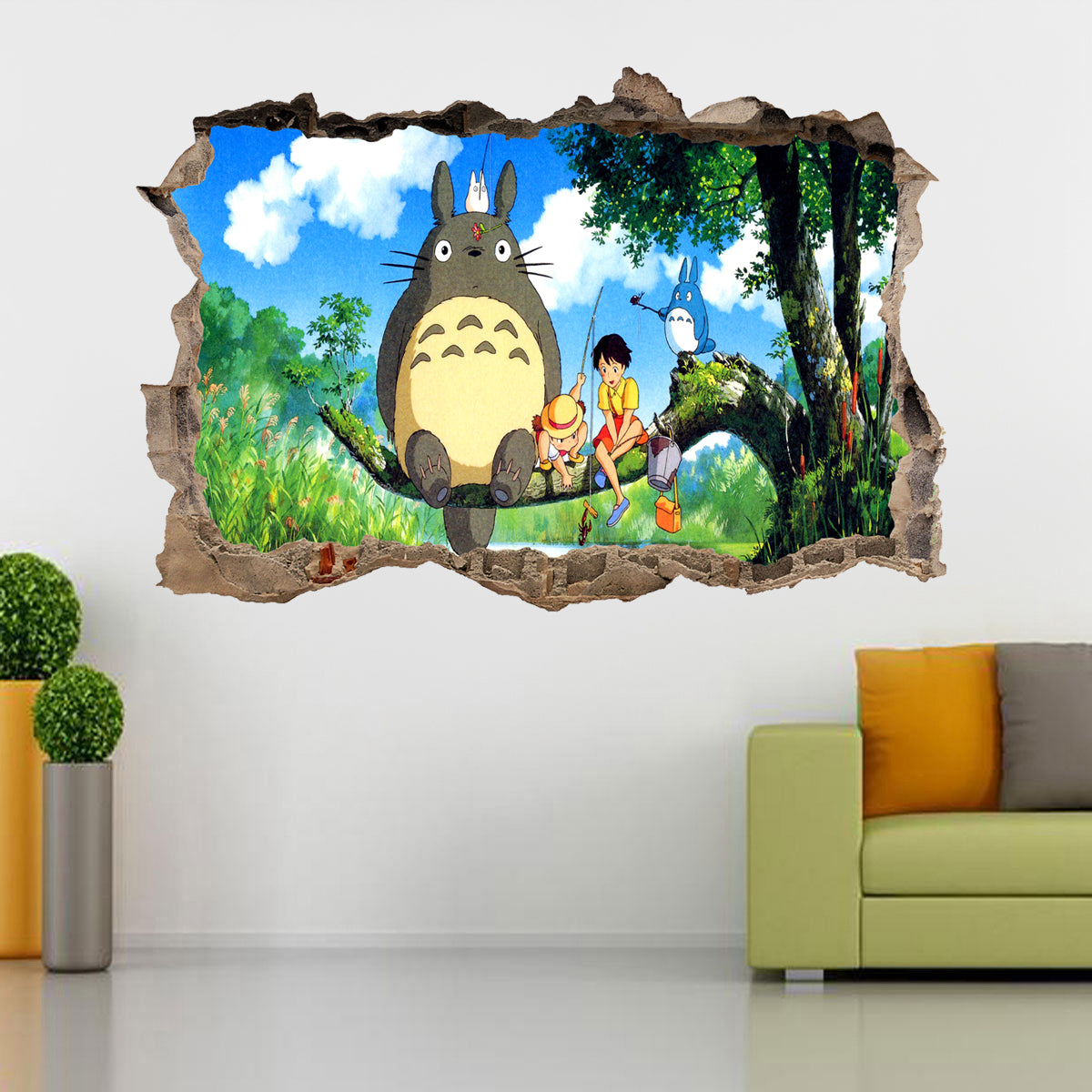 My Neighbor Totoro 3D Smashed Wall Illusion Decal Wall Sticker J446