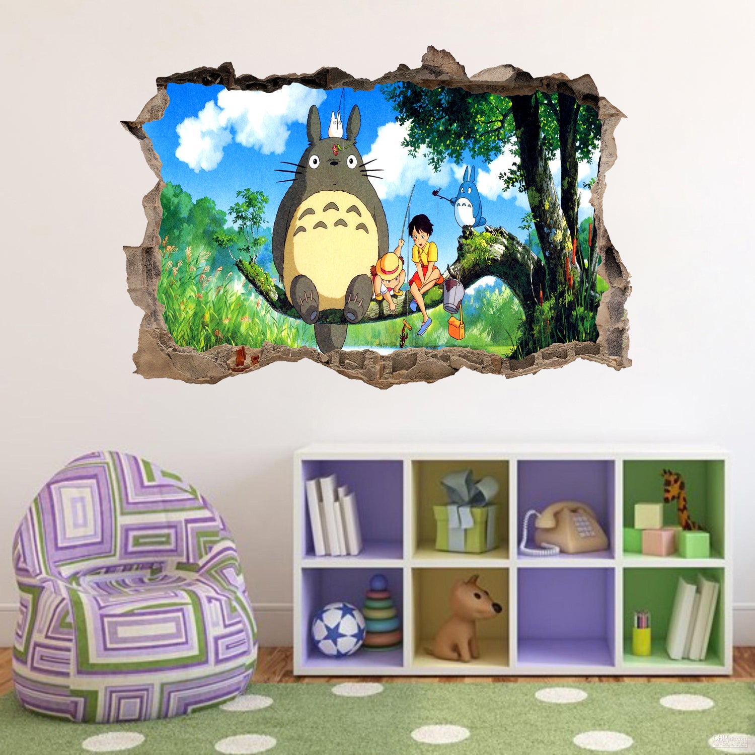 My Neighbor Totoro 3D Smashed Wall Illusion Decal Wall Sticker J446
