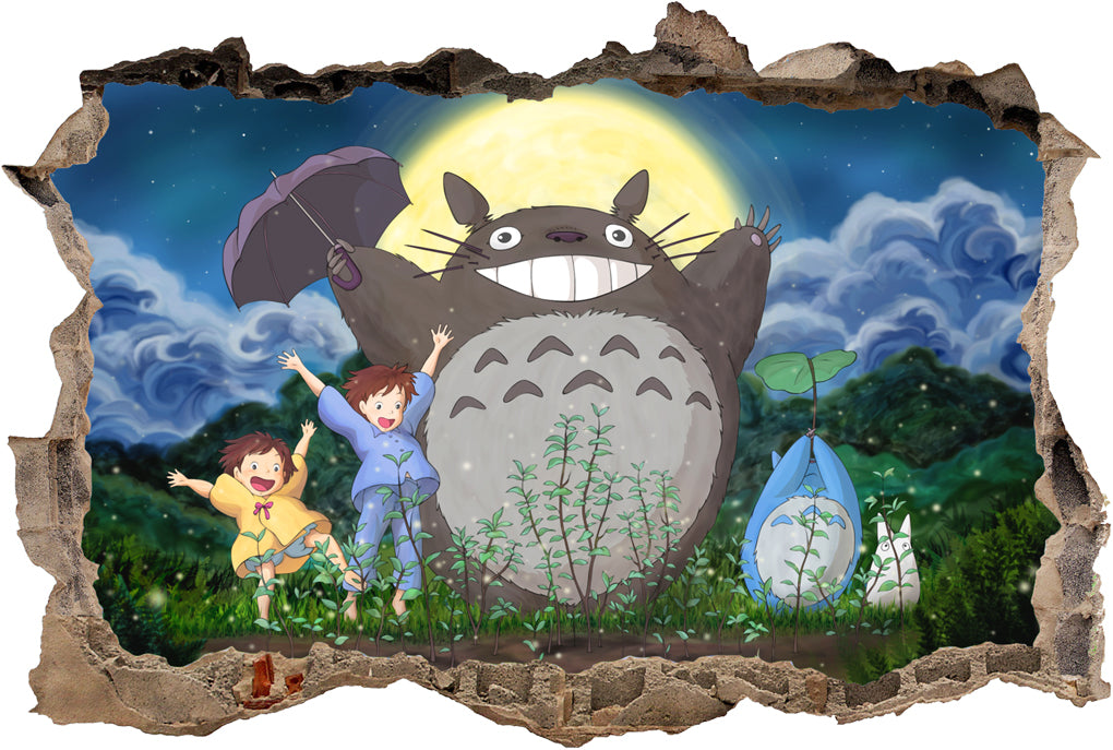 My Neighbor Totoro 3D Smashed Wall Illusion Decal Wall Sticker J447