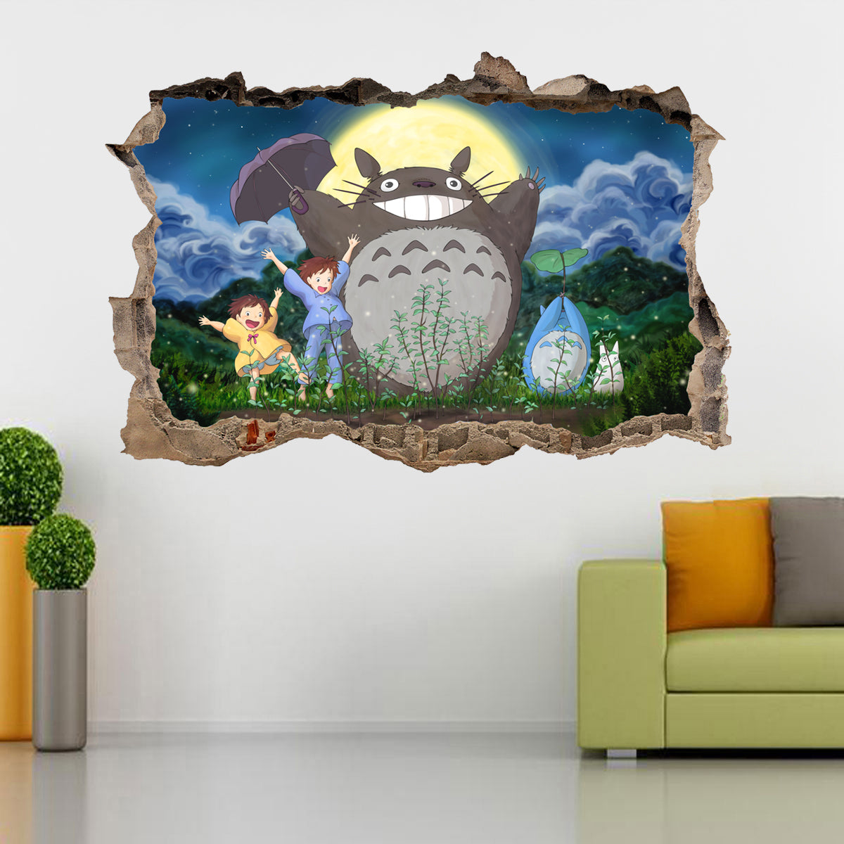 My Neighbor Totoro 3D Smashed Wall Illusion Decal Wall Sticker J447