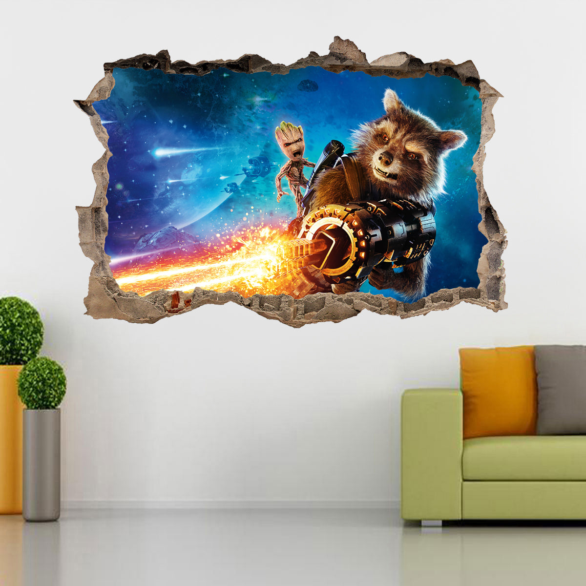 Guardians Of The Galaxy Superheroes 3D Smashed Wall Decal Wall Sticker J470