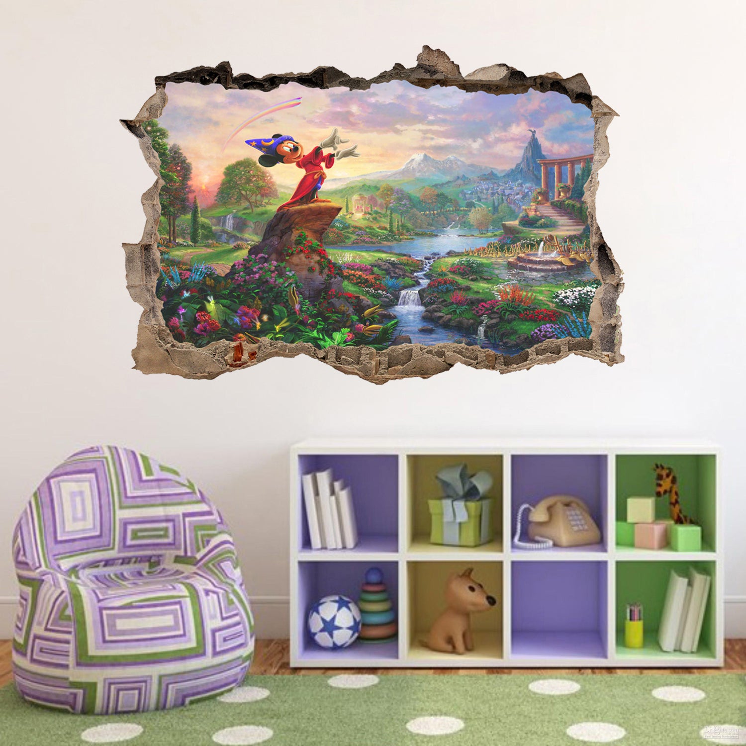Mickey Mouse Fantasia Disney 3D Smashed Broken Decal Wall Sticker J472