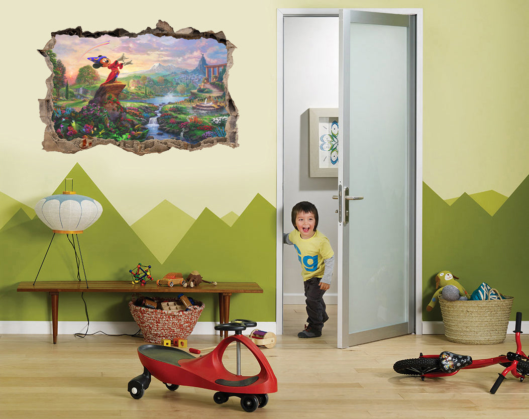 Mickey Mouse Fantasia Disney 3D Smashed Broken Decal Wall Sticker J472