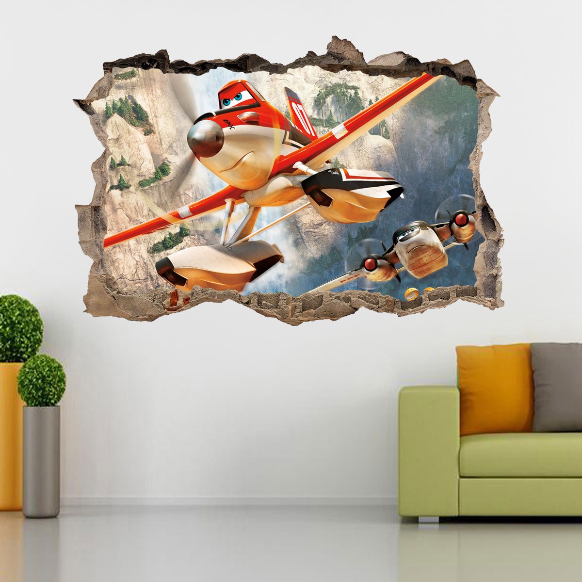 Disney Planes Movie Dusty 3D Smashed Broken Decal Wall Sticker J473