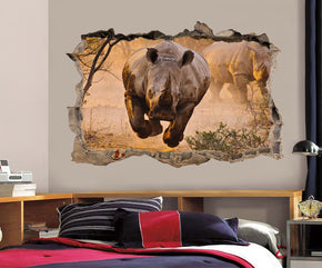 Rhinoceros Rhino 3D Smashed Broken Decal Wall Sticker J474