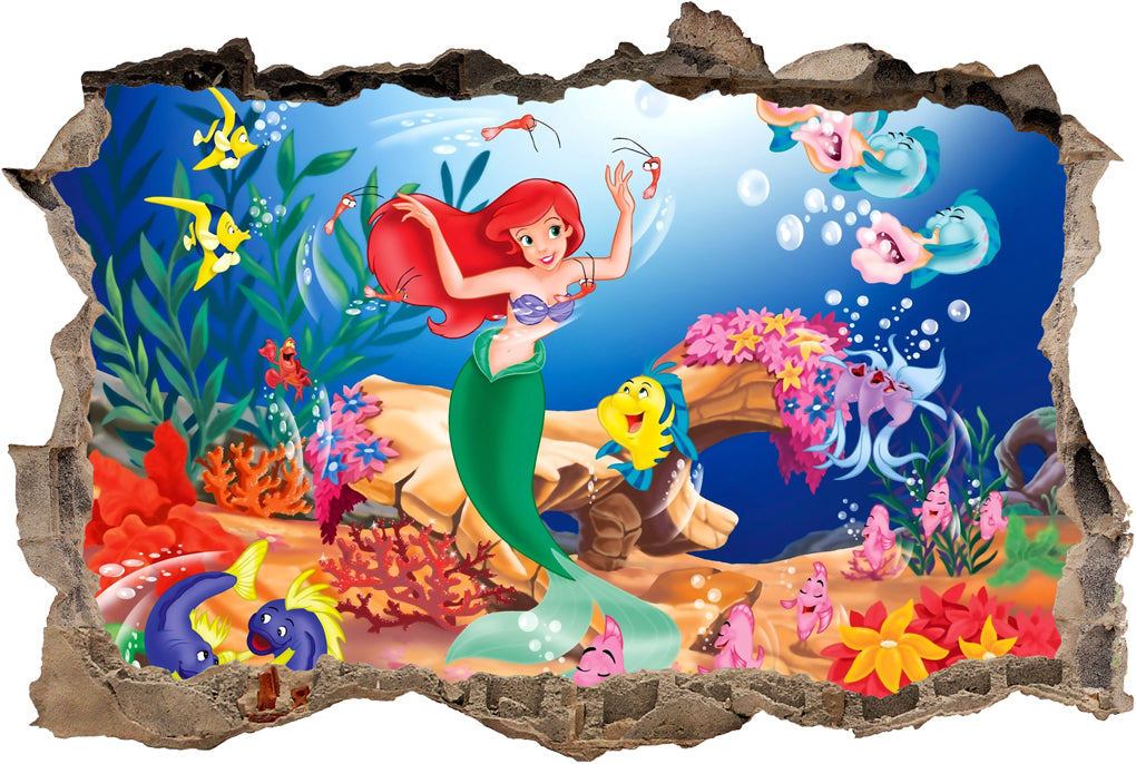 The Little Mermaid 3D Smashed Broken Decal Wall Sticker J476