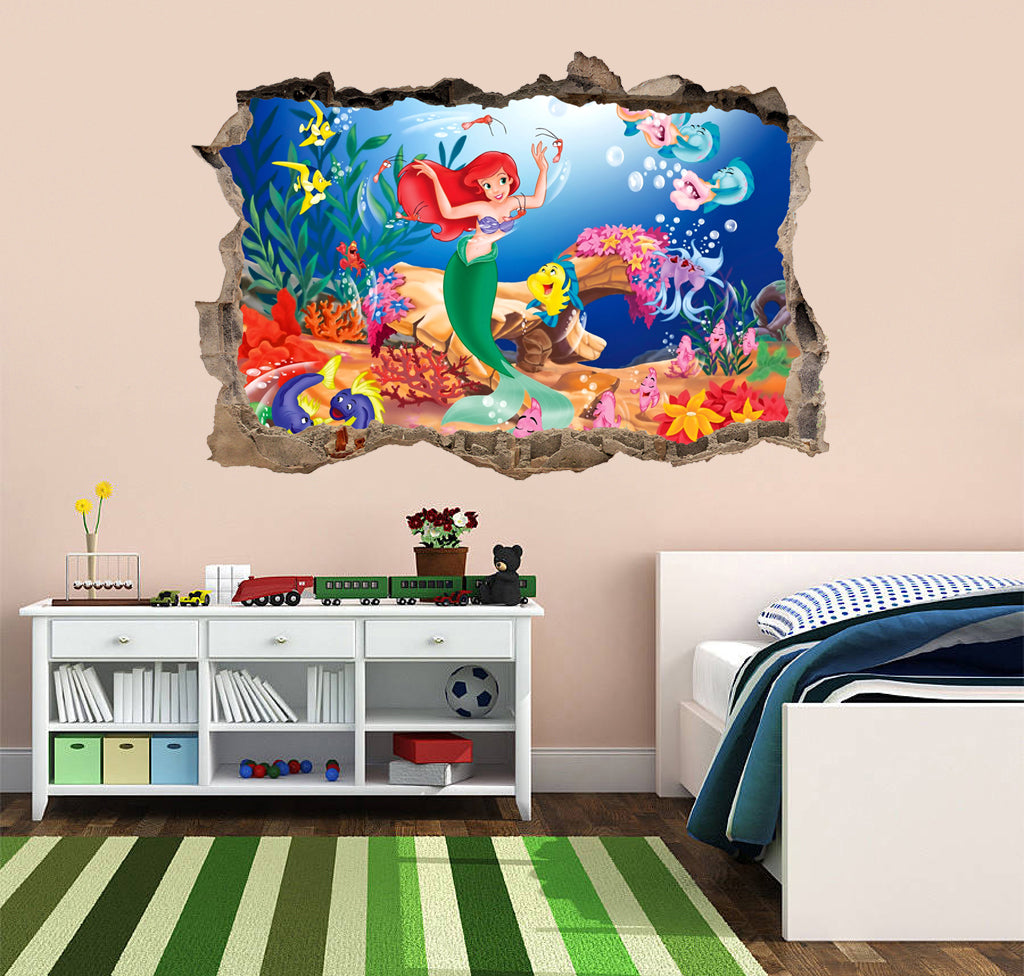 The Little Mermaid 3D Smashed Broken Decal Wall Sticker J476